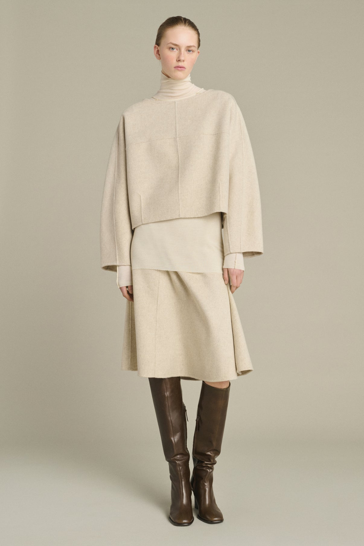 Kelya Skirt - Ecru/Grey - Wool - Women vue 1