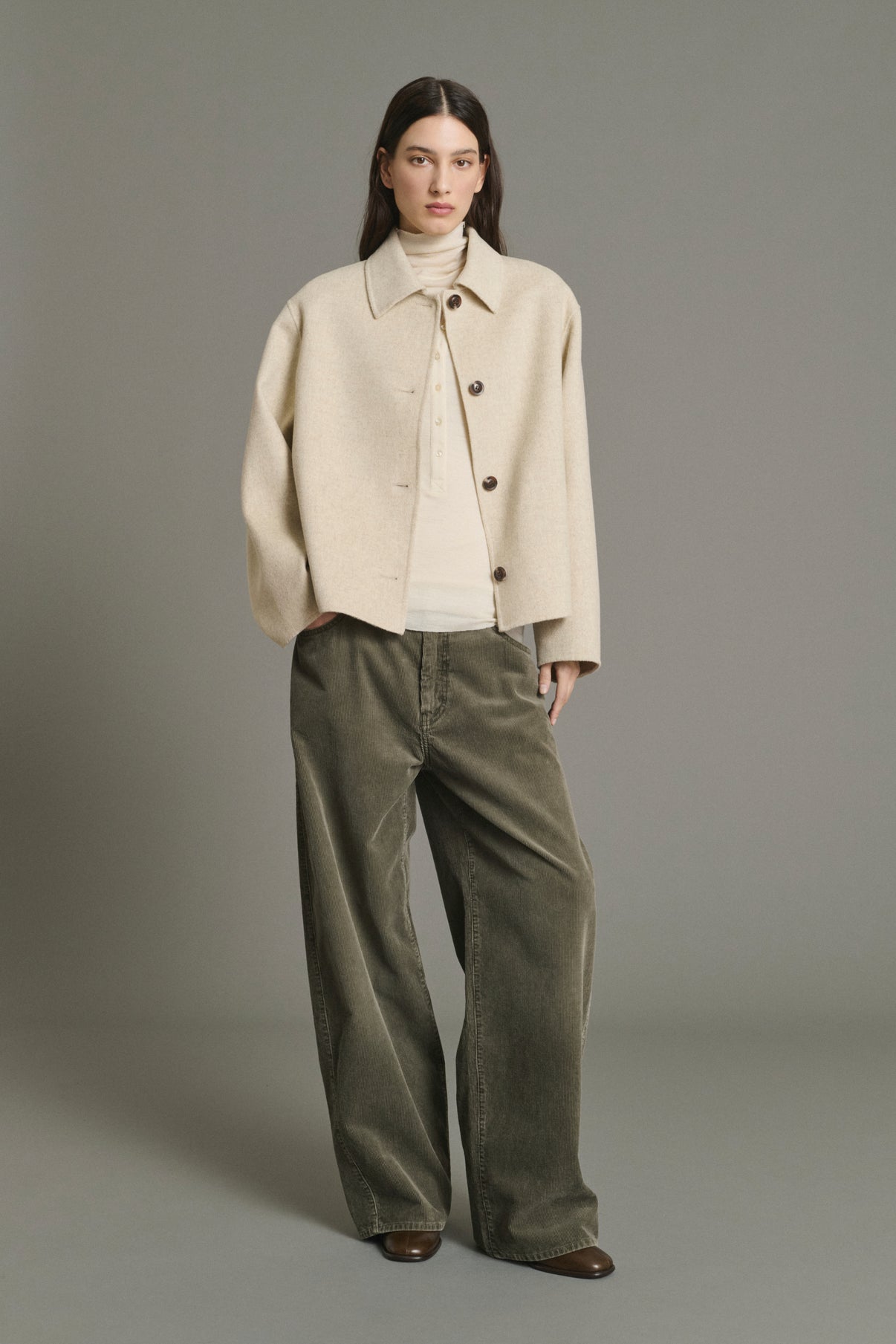 Coat Gyoda - Ecru/Grey - Wool - Women vue 1