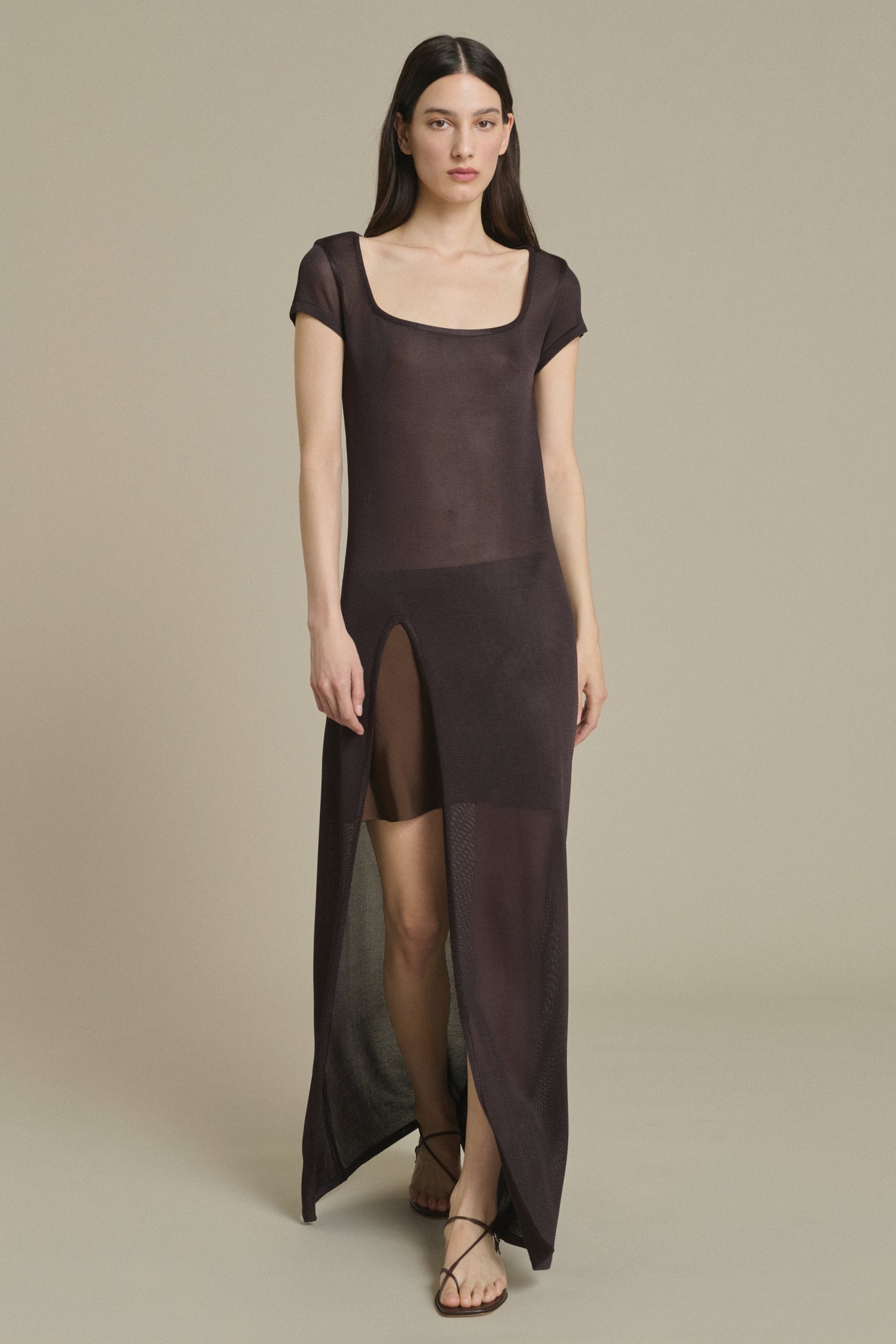Ornella long mocha slit dress Soeur & TL180 - Soeur